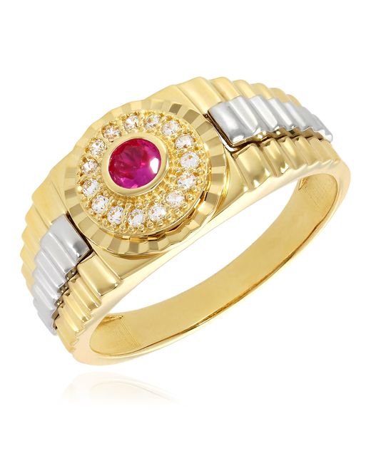 WJD Exclusives 14K Gold Ruby Simulated Diamonds Jubilee Signet Ring 11