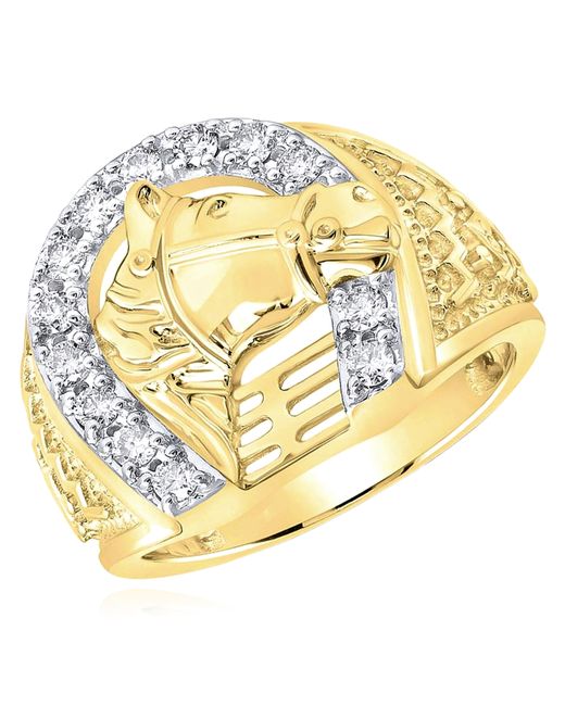 WJD Exclusives 0.53CTW Natural Diamond 10k Gold Horseshoe Horse Signet Ring 10.5