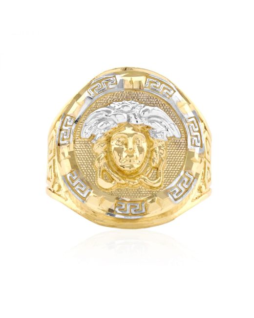 WJD Exclusives 10k Solid Gold Diamond Cut Style Medusa Round Signet Ring 7.5