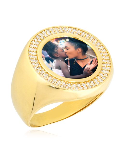 WJD Exclusives 14K Gold Simulated Diamond Personalized Photo Picture Memory Signet Ring 9.5