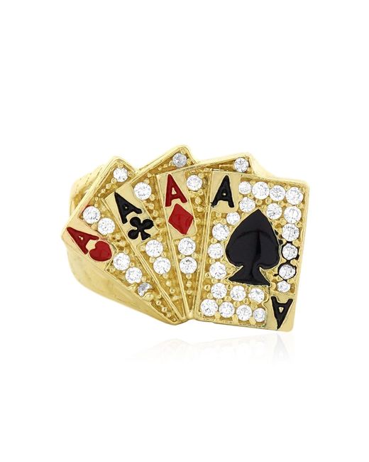 WJD Exclusives 10k Gold 1.50CTW Simulated Diamond Aces Poker Ring 8
