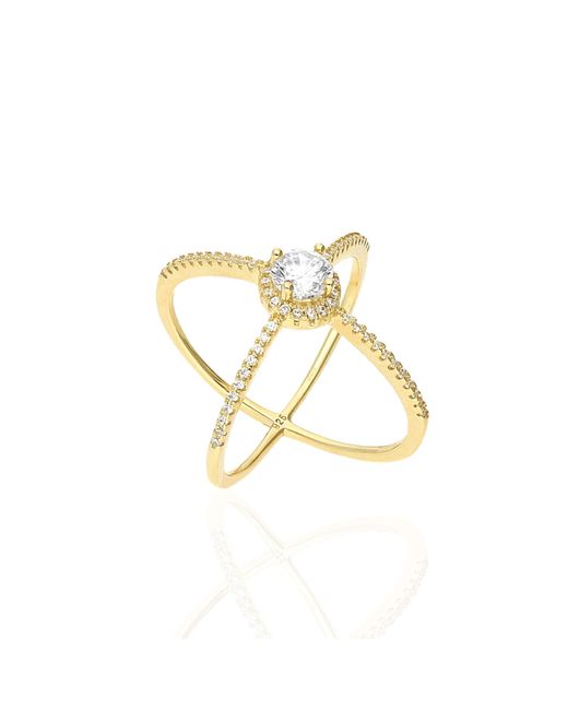 WJD Exclusives Yellow White Rose Gold Tone Zirconia Sterling Crisscross Halo Ring 6