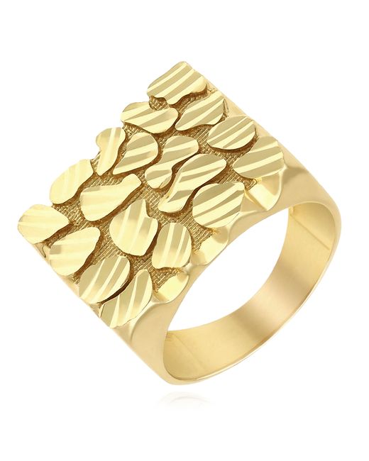 WJD Exclusives 10K Gold Diamond-Cut Rectangular Nugget Signet Ring 9.75