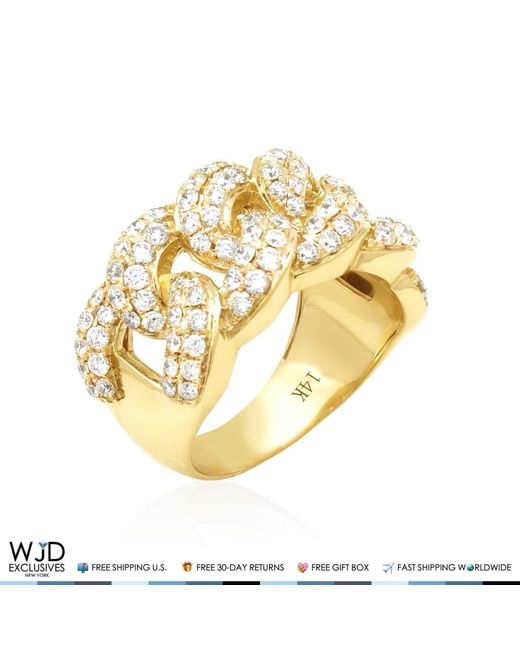 WJD Exclusives 2.50Ct Natural Diamond 14K Gold Miami Cuban Band Ring 9-12 10