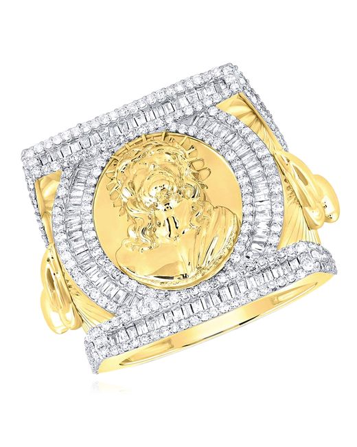 WJD Exclusives 1.75CTW Natural Diamond 10K Gold Baguette Square Jesus Head Signet Ring 9.75