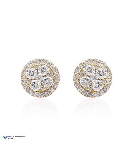 WJD Exclusives 1.30Ct Natural Diamond 18K Gold Pave Halo Round Studs Cluster Earrings