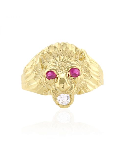WJD Exclusives 10k Yellow Gold Simulated Ruby Diamond-Cut Lion Head Ring 10.5