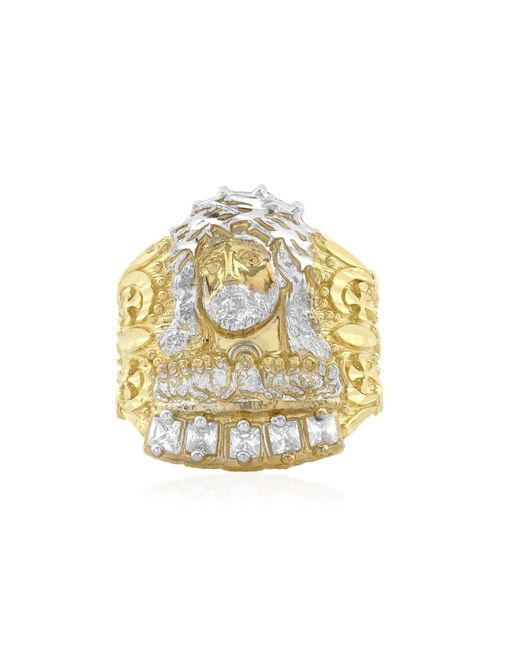 WJD Exclusives 0.8CTW Simulated Diamond 10k Gold Yellow Jesus Head Ring 12