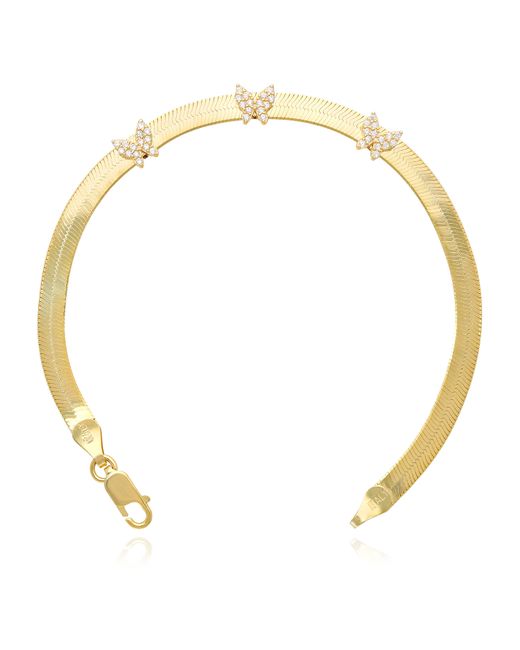 WJD Exclusives 18K Gold Over Simulated Diamond Butterfly Herringbone Bracelet 7.25