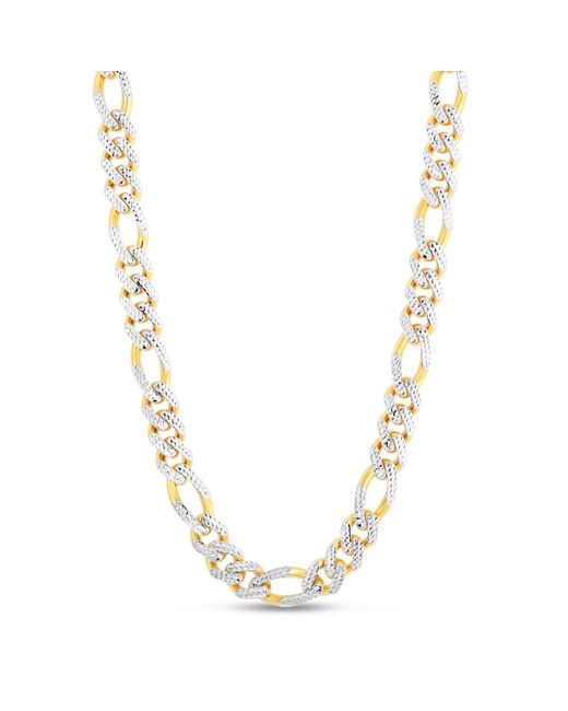 WJD Exclusives 14K Yellow Gold 11.5mm Pave Modern Lite Figaro Chain Necklace 24