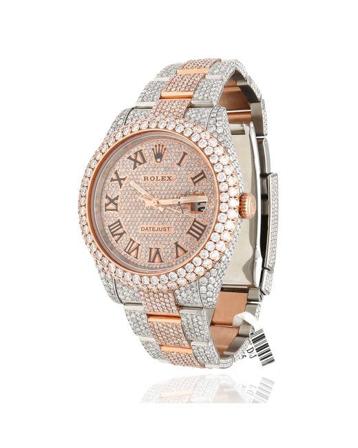 Rolex Datejust Automatic 18K Gold 2-Tone Custom Natural Diamond Pave 41mm Watch