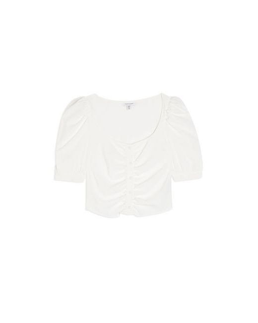 TopShop Ivory Button Prairie Short Sleeve Blouse Shirt Polyester