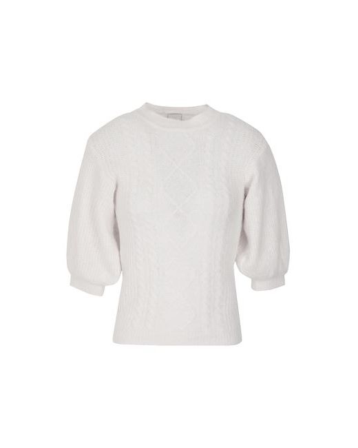 8 by YOOX Brushed Cable Knit Short Sleeve Cropped Sweater Ivory Recycled polyamide Viscose Wool Elastane