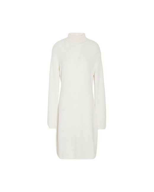 8 by YOOX Cable Knit Roll-neck Mini Dress Midi dress Ivory Recycled polyamide Viscose Merino Wool