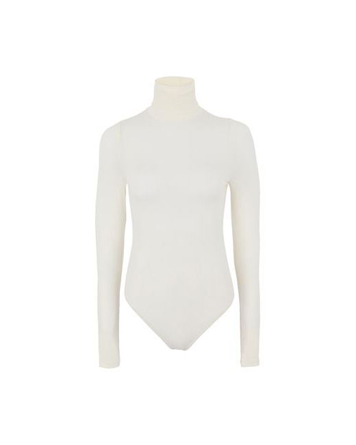 8 by YOOX Jersey L/sleeve Roll-neck Thong Bodysuit T-shirt Ivory Viscose Elastane