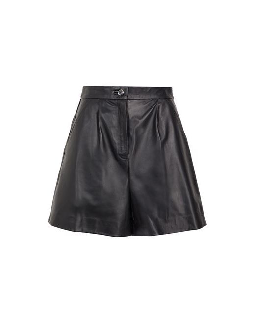 8 by YOOX Leather High-waist Pleated Shorts Bermuda Lambskin