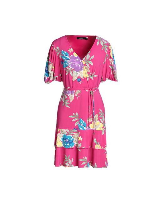 Lauren Ralph Lauren Floral Stretch Jersey Faux-wrap Dress Short dress Fuchsia Polyester Elastane
