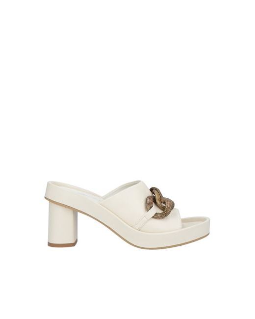 Angelo Bervicato Sandals Ivory Soft Leather Textile fibers