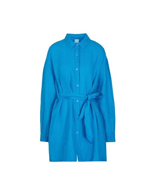8 by YOOX Linen Belted Chemisier Mini Dress Short dress Azure 2