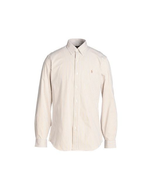 Polo Ralph Lauren Custom Fit Striped Stretch Poplin Shirt Man Khaki S Cotton Elastane