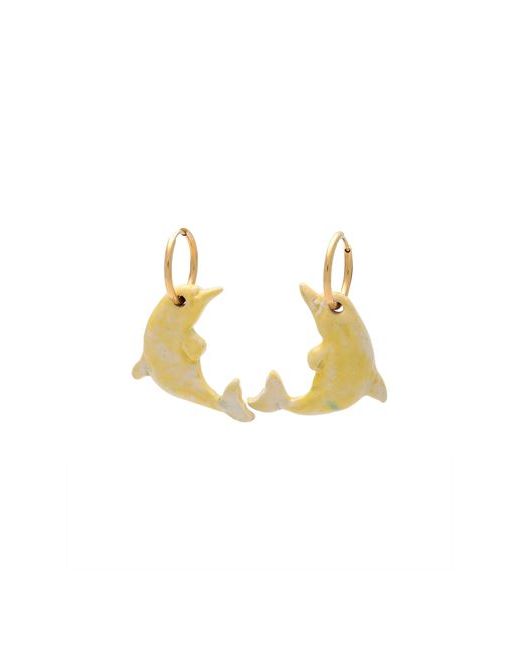 Levens Jewels Dolphin Hoops Earrings Light Clay Brass Enamel