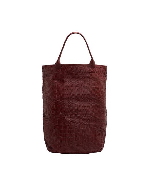 8 by YOOX Woven Leather Maxi Tote Handbag Burgundy Soft
