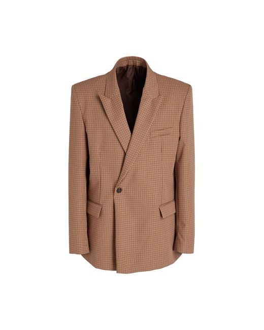 8 by YOOX Cotton Blend Micro-fantasy Double Breasted Blazer Man Suit jacket Camel 36 Polyamide Elastane
