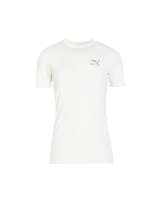 Puma Classics Ribbed Slim Tee T-shirt Ivory XS Polyester Cotton Elastane