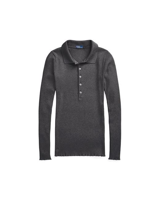 Polo Ralph Lauren Ribbed Long-sleeve Polo Shirt Sweater Lead Modal Cotton Elastane