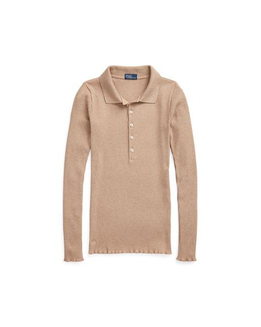 Polo Ralph Lauren Ribbed Long-sleeve Polo Shirt Sweater Sand Modal Cotton Elastane