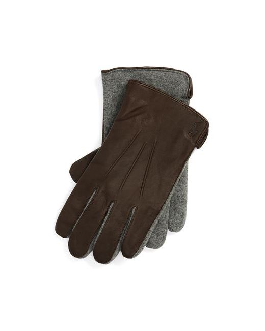 Polo Ralph Lauren Sheepskin Touch Screen Gloves Man Dark Wool Nylon