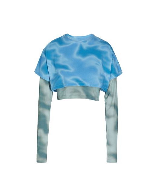 8 by YOOX Tie-dye Printed Jersey Double Layer T-shirt Azure Organic cotton Elastane