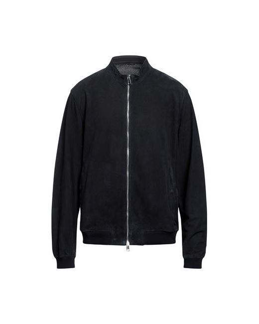 Emanuele Curci Man Jacket Midnight Leather Polyester Cotton