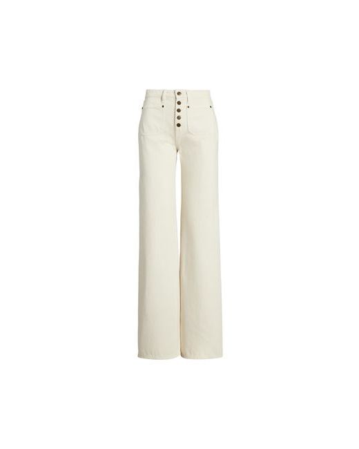 Lauren Ralph Lauren High-rise Wide-leg Jean Denim pants Ivory Cotton