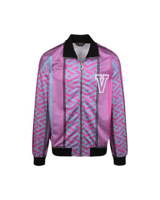 Versace Greca Print Zip-up Sweatshirt Man Multicolored Polyester