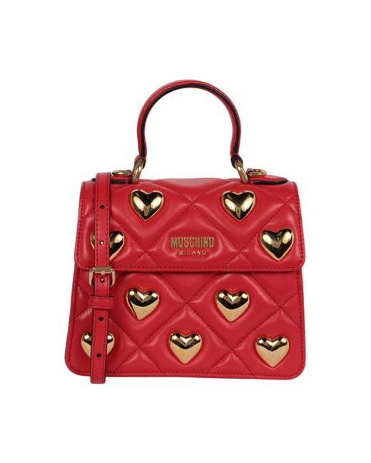 Moschino Heart Studs Quilted Shoulder Bag Handbag Lambskin