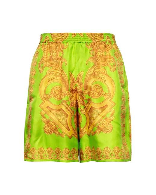 Versace Barocco Silk Bermuda Shorts Lime/gold Man Cotton
